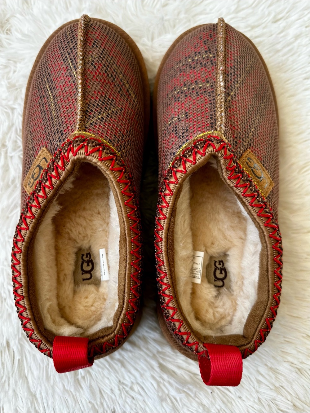 UGG Tazz Maxi Tasman Chestnut Mesh Plaid Platform Slippers US 8 EU 39 Rare - Picture 8 of 10